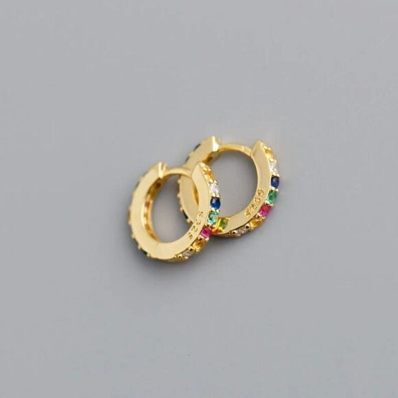 Rainbow Gem Huggie Hoop Earrings - Picture 3 of 4